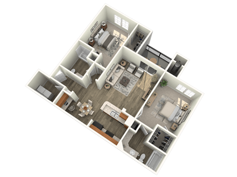 Floor plan for 2 beds, 2 baths, 1086 sqft
